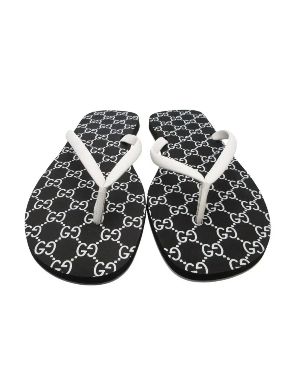 Gucci Beach Sandals Thong Flat Slide GG Pattern Shoes Black